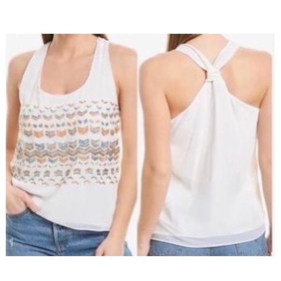 Anthro Greylin Beaded Chevron Racerback Tank Ivory - Picture 2 of 15